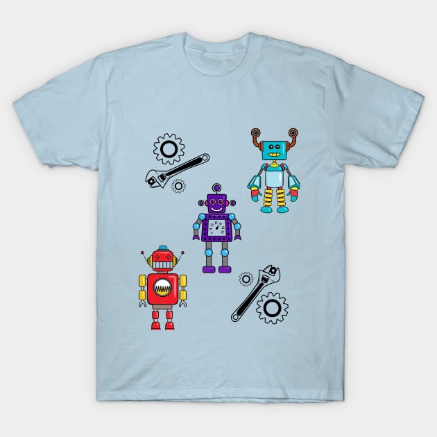 Robots Wrench Cogs T-Shirt by SistersTrading84